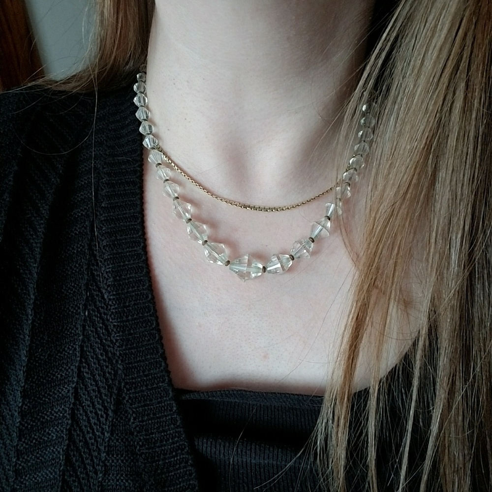 Relisted - vintage Art Deco cut crystal bead necklace clear - Picture 2 of 5